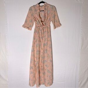 Vintage Light Pink Floral Short Sleeve Housecoat Dressing Gown Robe XL